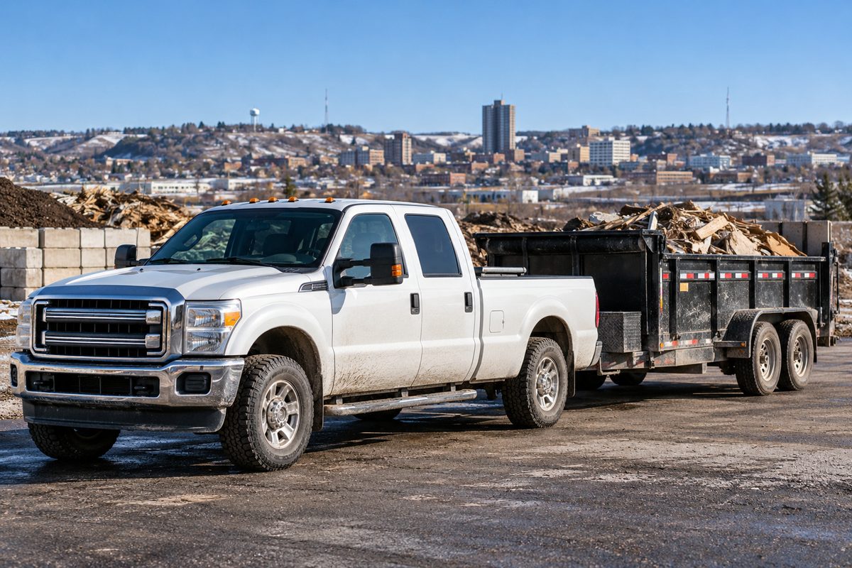 Deacon property maintenance utility truck and recycling trailer ready for Minot dispatch